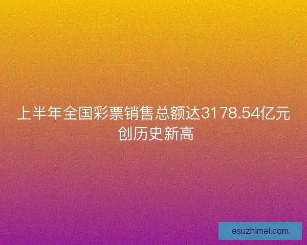 上半年全国彩票销售总额达3178.54亿元 创历史新高
